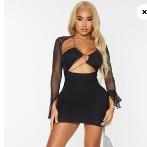 Shape Black Mesh Sleeve Bardot Bodycon Mini Dress NWT